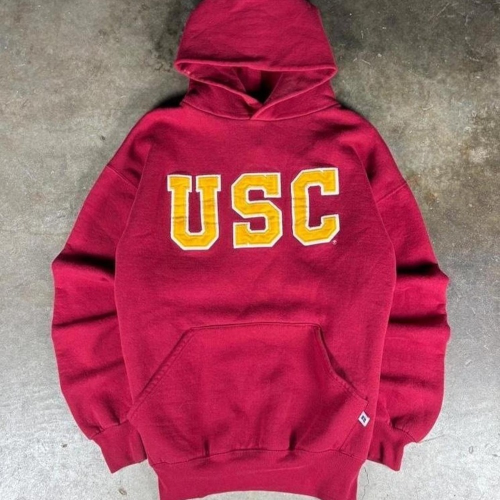 Vintage 90s made in USA Russell Athletic USC Trojans red hoodie Men Size Large